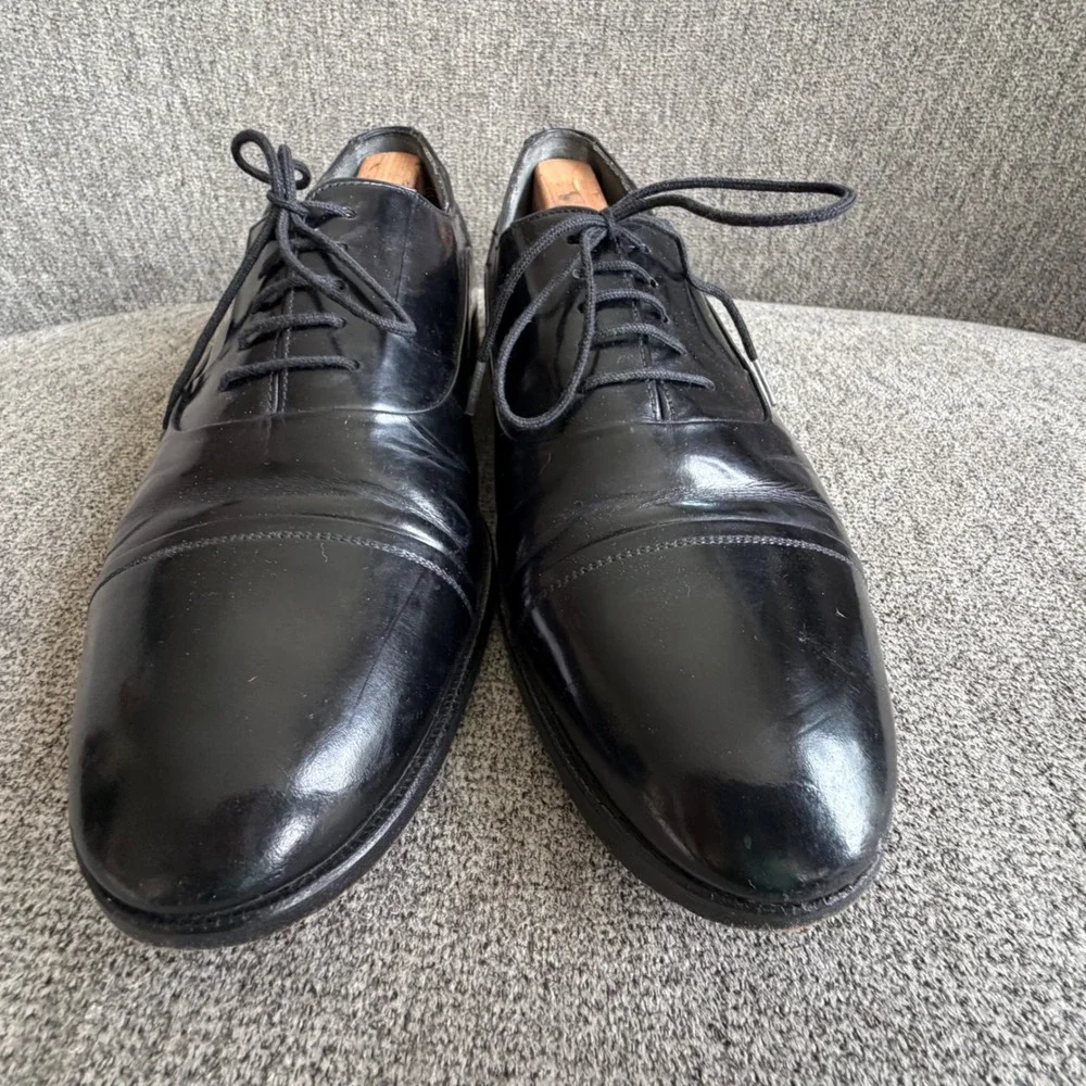 Bally Mens Black Leather Cap Toe Oxford Dress Shoes Size 10 D Made in‎ Italy